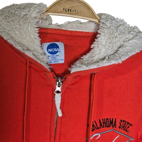 NCAA Oklahoma State University OSU Cowboys Full Zip Hoodie Faux Fur Hood W Large - Picture 4 of 6